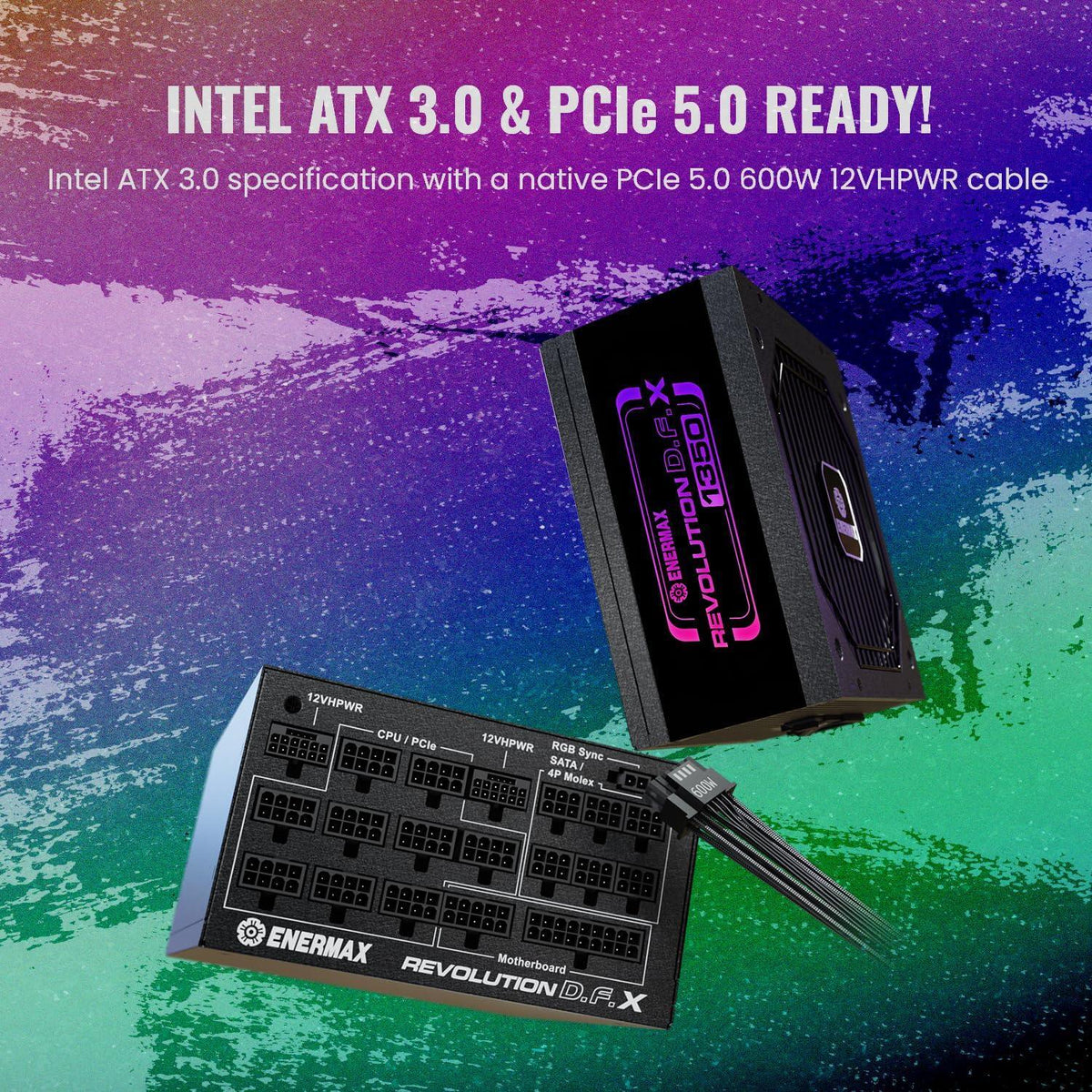 ENERMAX Revolution D.F. X 1350W ARGB, 80 Plus Gold Full Modular Power Supply, ATX 3.0 & PCIe 5 Ready, 600W 12VHPWR Connectors, 100% Japanese Capacitors - ECO Mode - 10 Year Warranty