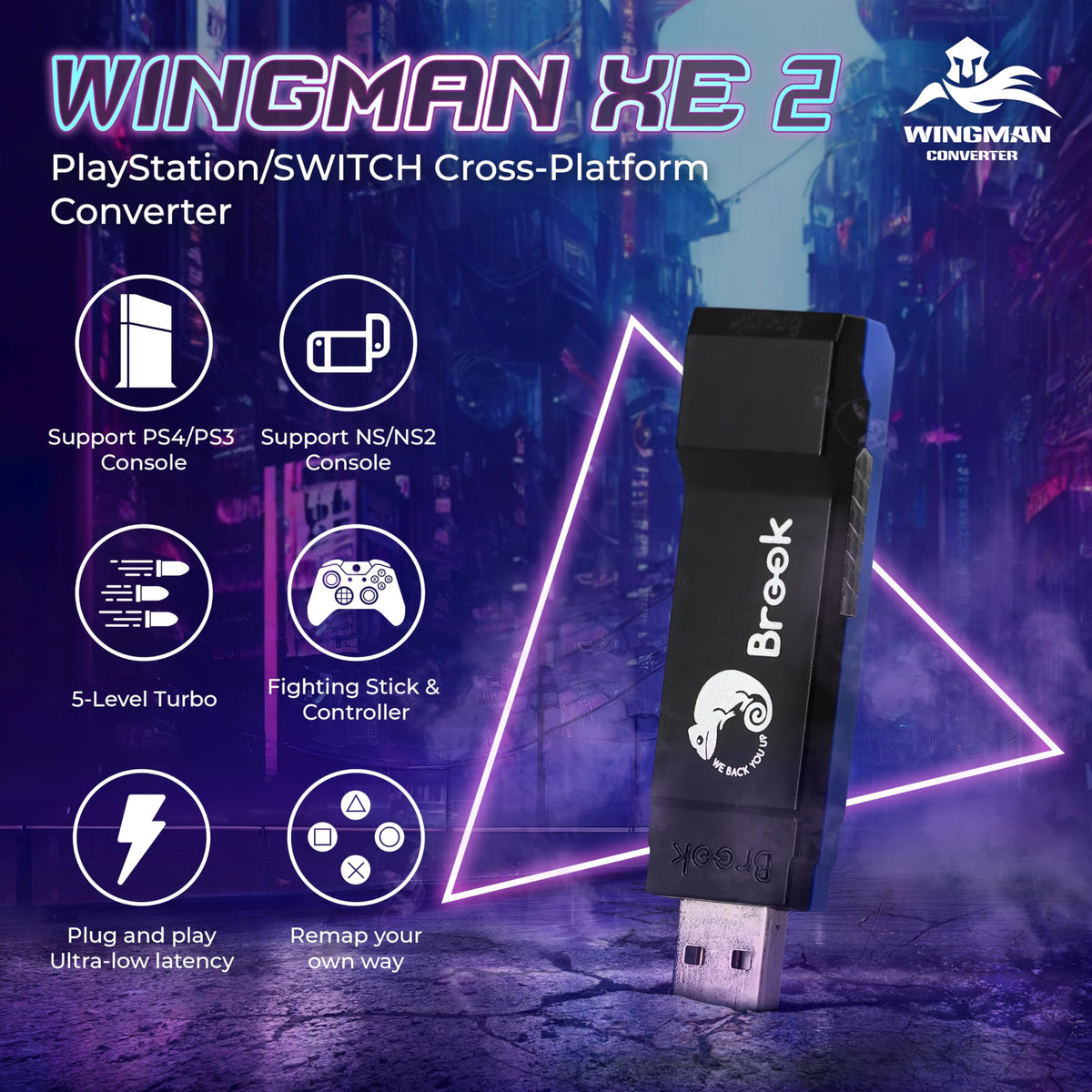 Brook Wingman XE 2 Converter - Two in One Wireless Controller Adapter for PS, NS, NS 2 Consoles, and PC, Supports Remap and Adjustable Turbo