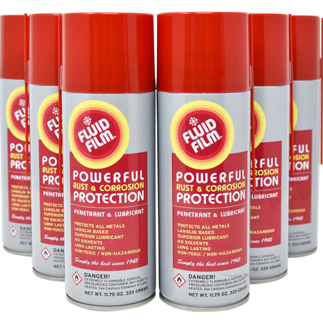 Fluid Film Rust & Corrosion Protection, Metal Surface Penetrant & Lubricant, Marine, Automotive, Industrial, Home, 11.75 Oz Aerosol Spray (Pack of 6)