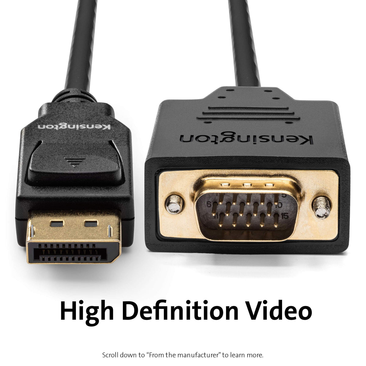 Kensington DisplayPort to VGA Cable (Support up to 1080P), 6ft (K33024WW)