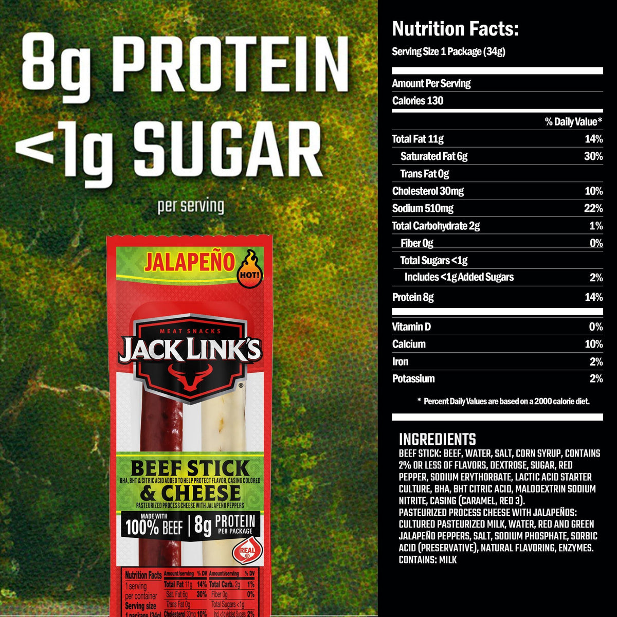 Jack Link's Jalapeno Beef & Cheese Combo, Spicy Snack Pack, Made with 100% Beef and Real Wisconsin Cheese, 8g protein, Individually Wrapped Snacks - 1.2 Ounce (Pack of 16)