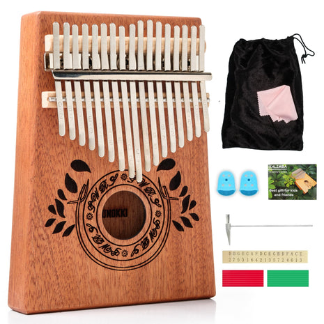 UNOKKI 17-Key Kalimba Thumb Piano - Portable Mahogany Percussion Mbira Instrument - Beginner Tuning Set, Music Instruments for Gift - Light Brown