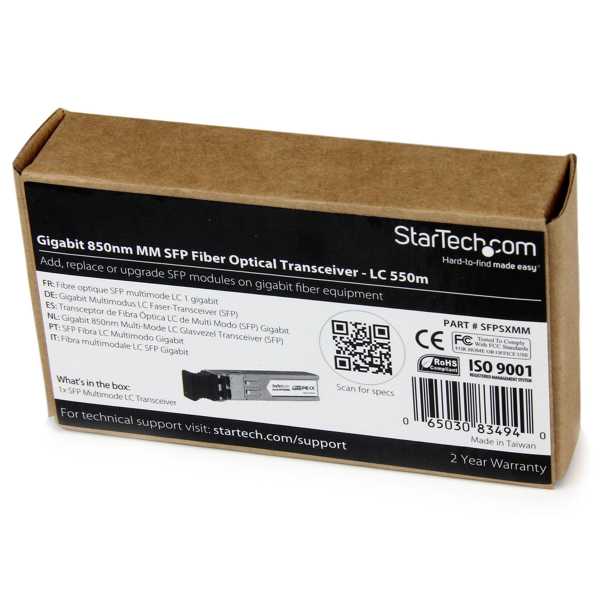 StarTech.com MSA Uncoded Compatible SFP Module - 1000BASE-SX - 1GbE Multi Mode Fiber (MMF) Optic Transceiver - 1GE Gigabit Ethernet SFP - LC 550m - 850nm - DDM, TAA (SFPSXMM)