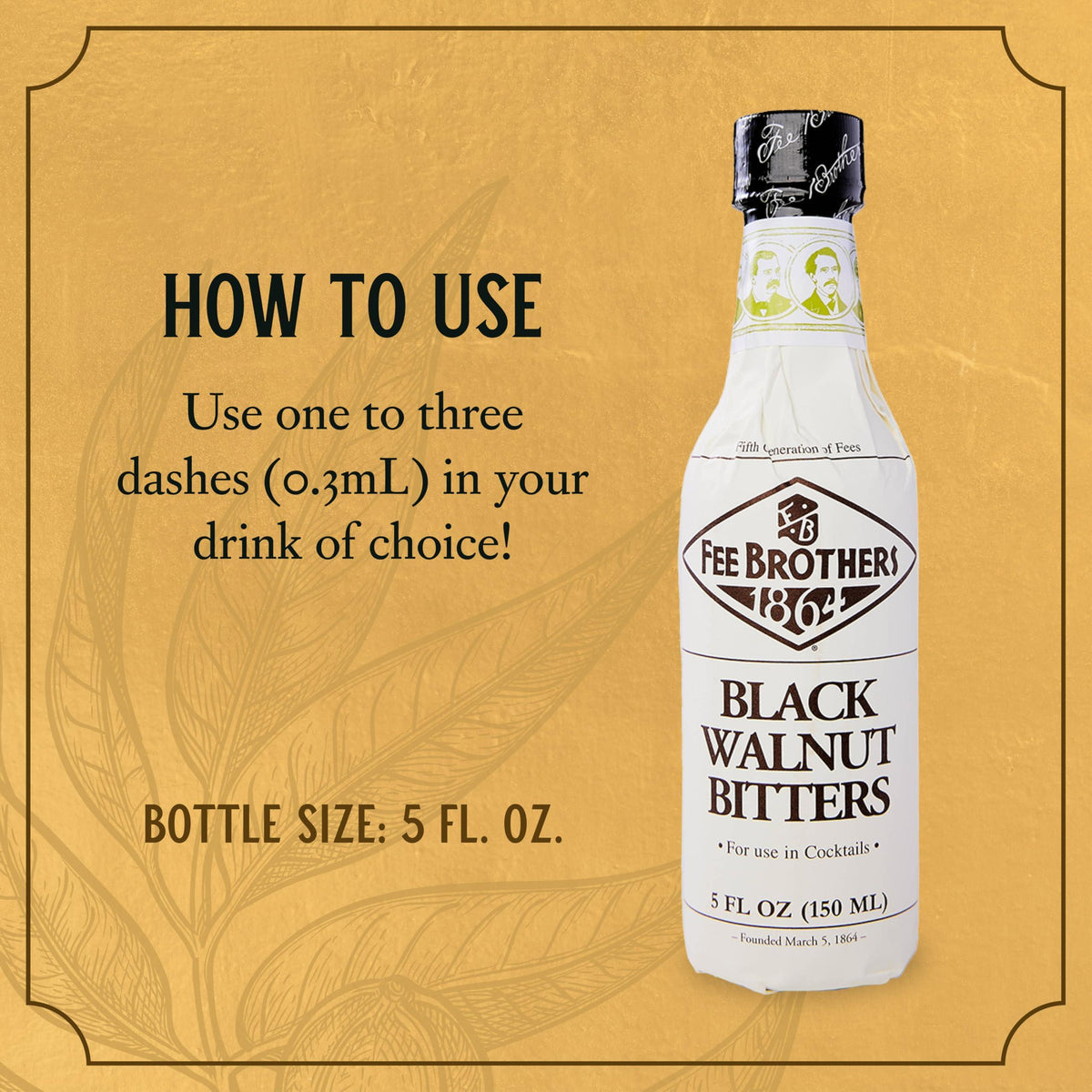 Fee Brothers Black Walnut Cocktail Bitters - Aromatic Cocktail Mixer & Concentrated Flavoring, Gluten Free, Vegan-Friendly, 5 fl oz