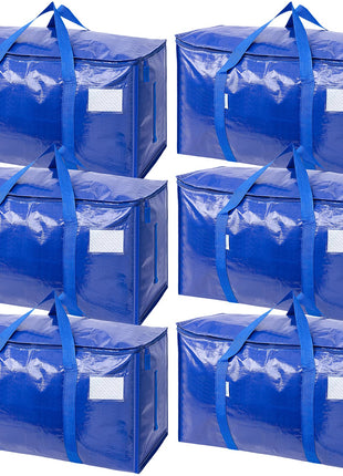 TICONN 6 Pack Extra Large Moving Bags Heavy Duty with Zippers & Carrying Handles, Durable Storage Bags Moving Boxes for Closet Organizers and Storage (6 Pack, Blue)