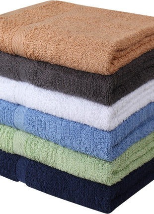 Towel and Linen Mart 100% Cotton 6 Pack Bath Towel Set, Quick Dry, Super Absorbent, Light Weight, Soft, (27 x 54 Pack of 6) Beige, White, Grey, Sky Blue, SAGE Green, Navy