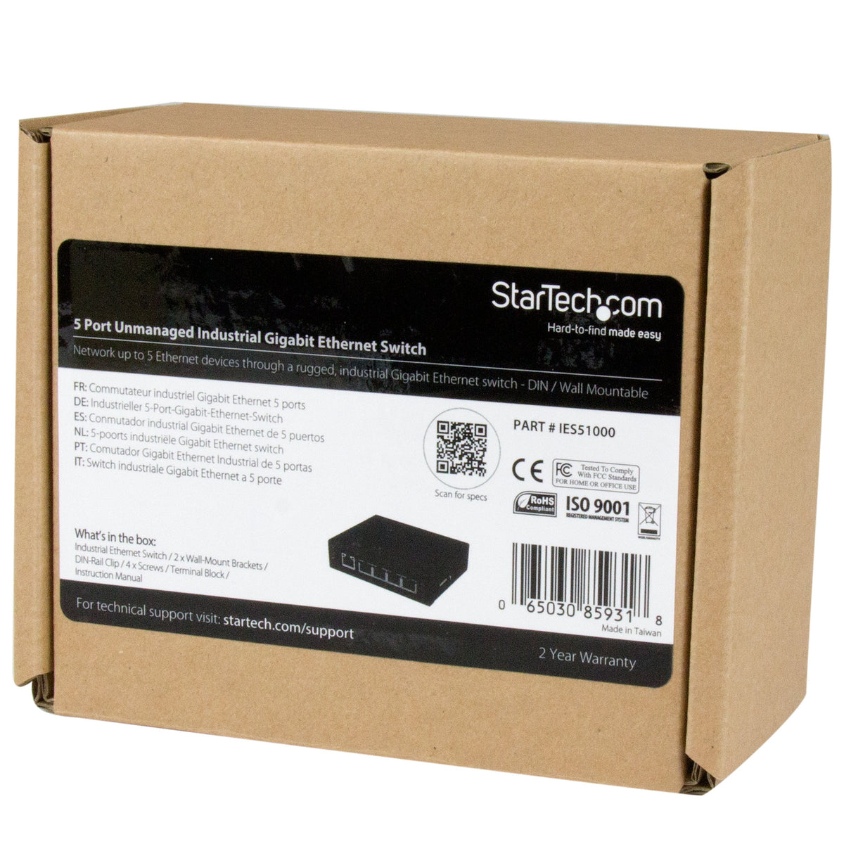 StarTech.com 5 Port Unmanaged Industrial Gigabit Ethernet Switch - DIN Rail / Wall-Mountable Network Switch - Rugged IP30 Gigabit Switch , TAA (IES51000)