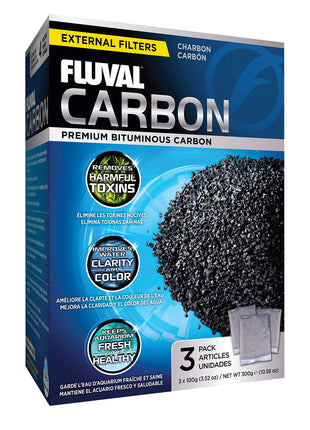 Fluval Carbon Filter Media for Aquariums, Premium Bituminous Carbon Inserts, 100-gram Nylon Bags, 3 Count (Pack of 1), A1440