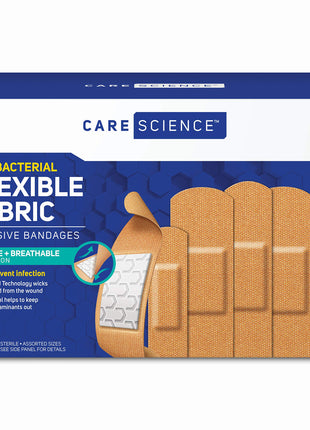 Care Science Fabric Adhesive Bandages, 200 ct Bulk Assorted Sizes | Flexible + Breathable Protection for First Aid and Wound Care