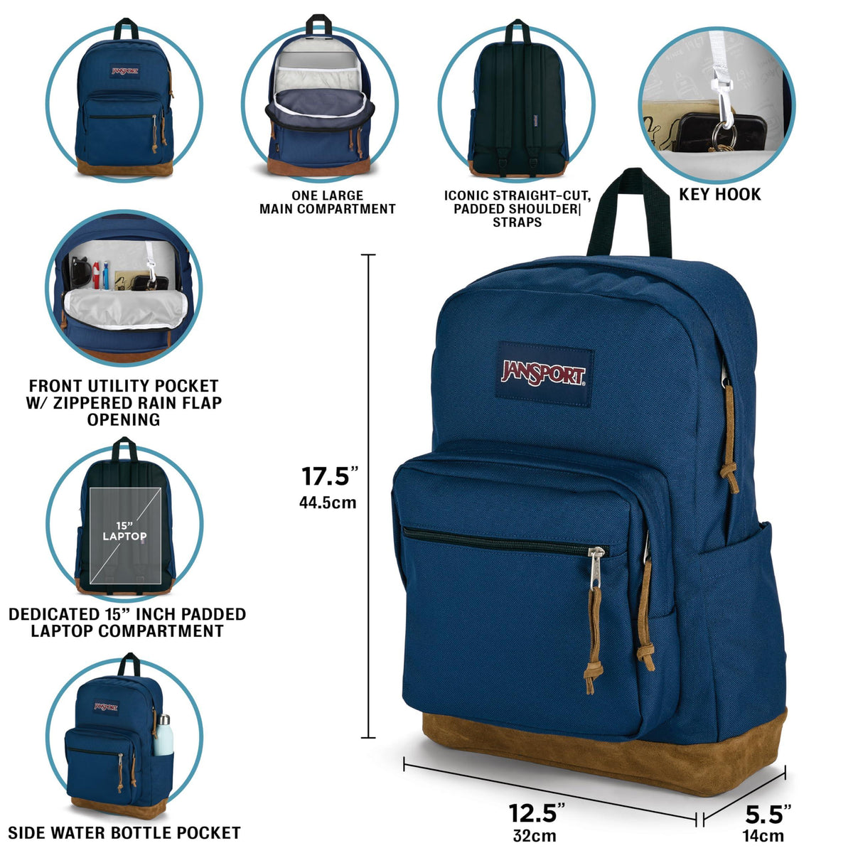 JanSport Right Pack Backpack - Durable Daypack with Padded 15" Laptop Sleeve, Spacious Main Compartment & Integrated Water Bottle Pocket - Black