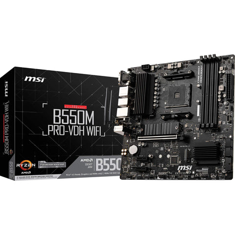 MSI B550M PRO-VDH WiFi ProSeries Motherboard (AMD Ryzen 5000, AM4, DDR4, PCIe 4.0, SATA 6Gb/s, M.2, USB 3.2 Gen 1, Wi-Fi, Bluetooth, D-SUB/HDMI/DP, Micro-ATX)
