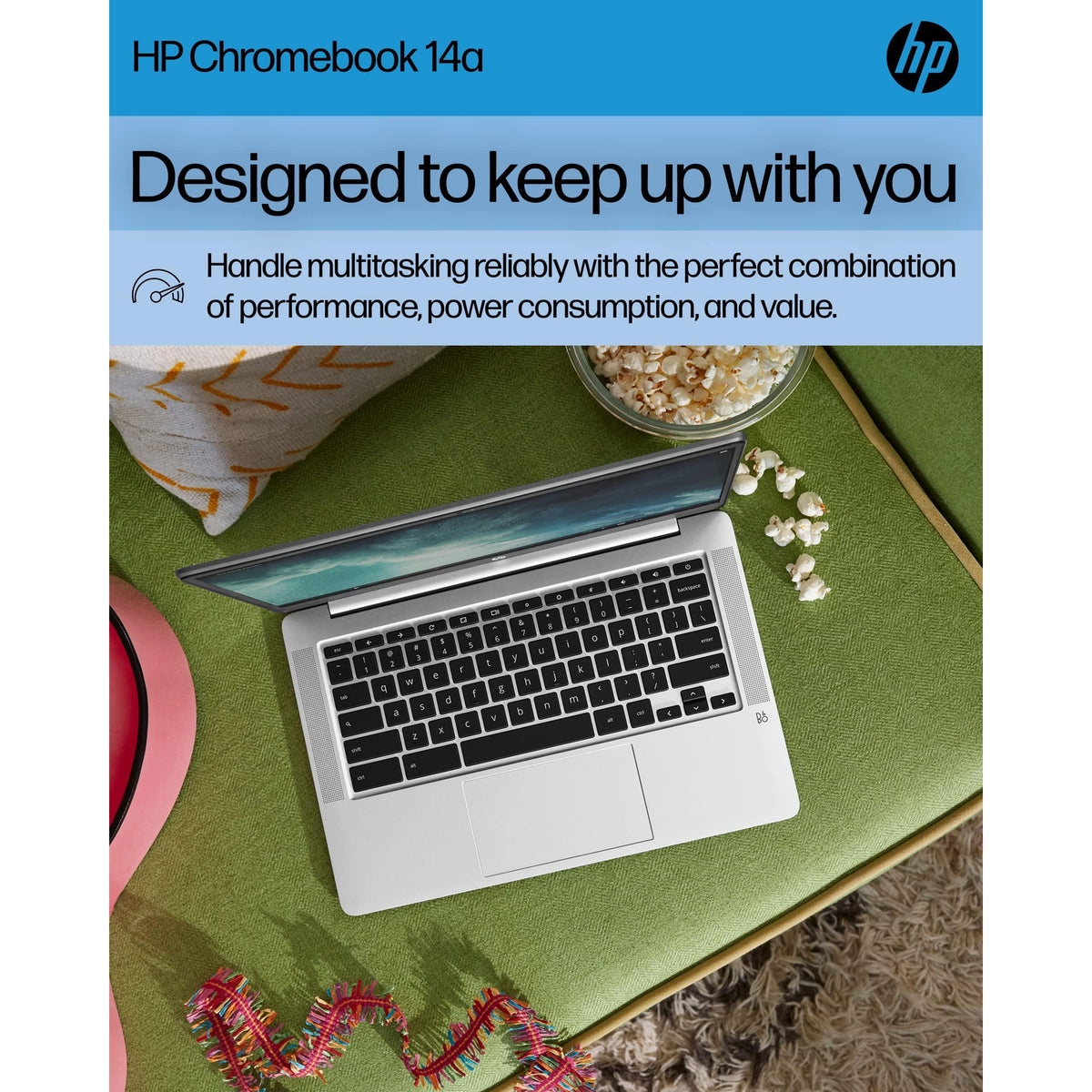 HP Chromebook 14 Laptop, Intel Celeron N4120, 4 GB RAM, 64 GB eMMC, 14" HD Display, Chrome OS, Thin Design, 4K Graphics, Long Battery Life, Ash Gray Keyboard (14a-na0226nr, 2022, Mineral Silver)