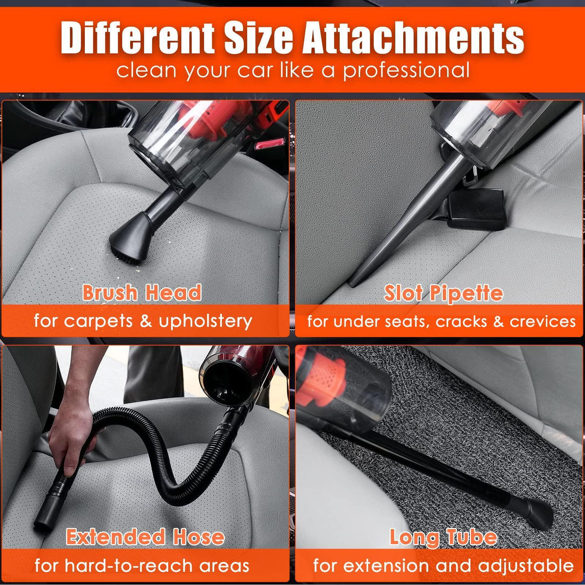 vioview Car Detailing Kit Interior Cleaner, 17Pcs Car Cleaning Supplies with High Power Portable Car Vacuum, Detailing Brush Set, Windshield Cleaner, Orange Car Accessories for Women Men Teens Kids