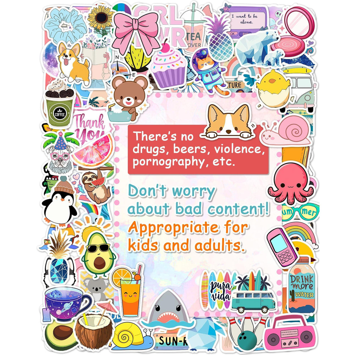 300 Pcs Stickers for Kids, Cute Water Bottle Vinyl Waterproof Laptop Stickers for Students Gifts School Supplies Classroom Teacher Prizes Sticker Pack for Kids Girls Teens