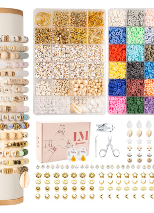 Lynnmos Clay Beads 8000 Pcs 2 Boxes Bracelet Making Kit - 24 Colors Polymer Clay Beads for Bracelet Making Set - Heishi Disc Beads for Jewelry Making kit with Charms and Gift Pack for Girls