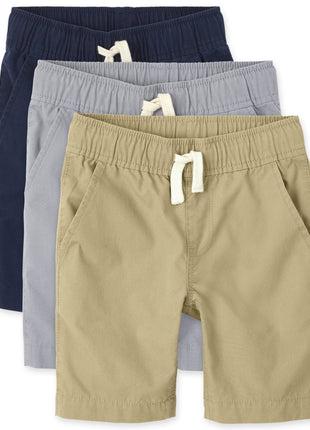 The Children's Place boys Pull on Jogger Shorts, Fin Gray/Flax/Tidal 3 Pack, 8 US