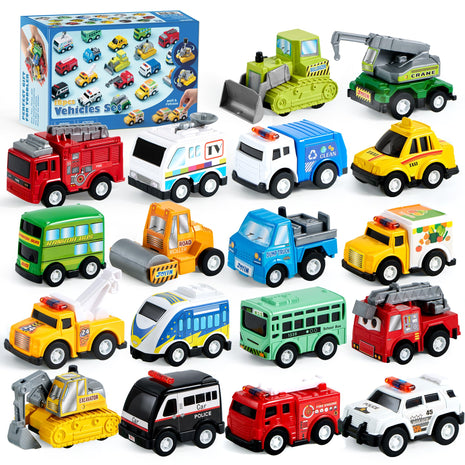 JOYIN 18 Pcs Pull Back City Cars and Trucks Toy Vehicles Set, Friction Powered Mini Cars Toys for Toddlers, Party Favors for Kids 3-5, Birthday Gifts for Boys and Girls, Goodie Bag Stuffers