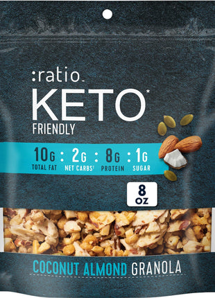 Ratio Trio Coconut Almond Granola Cereal, 1g Sugar, Keto Friendly, 8 oz Resealable Bag