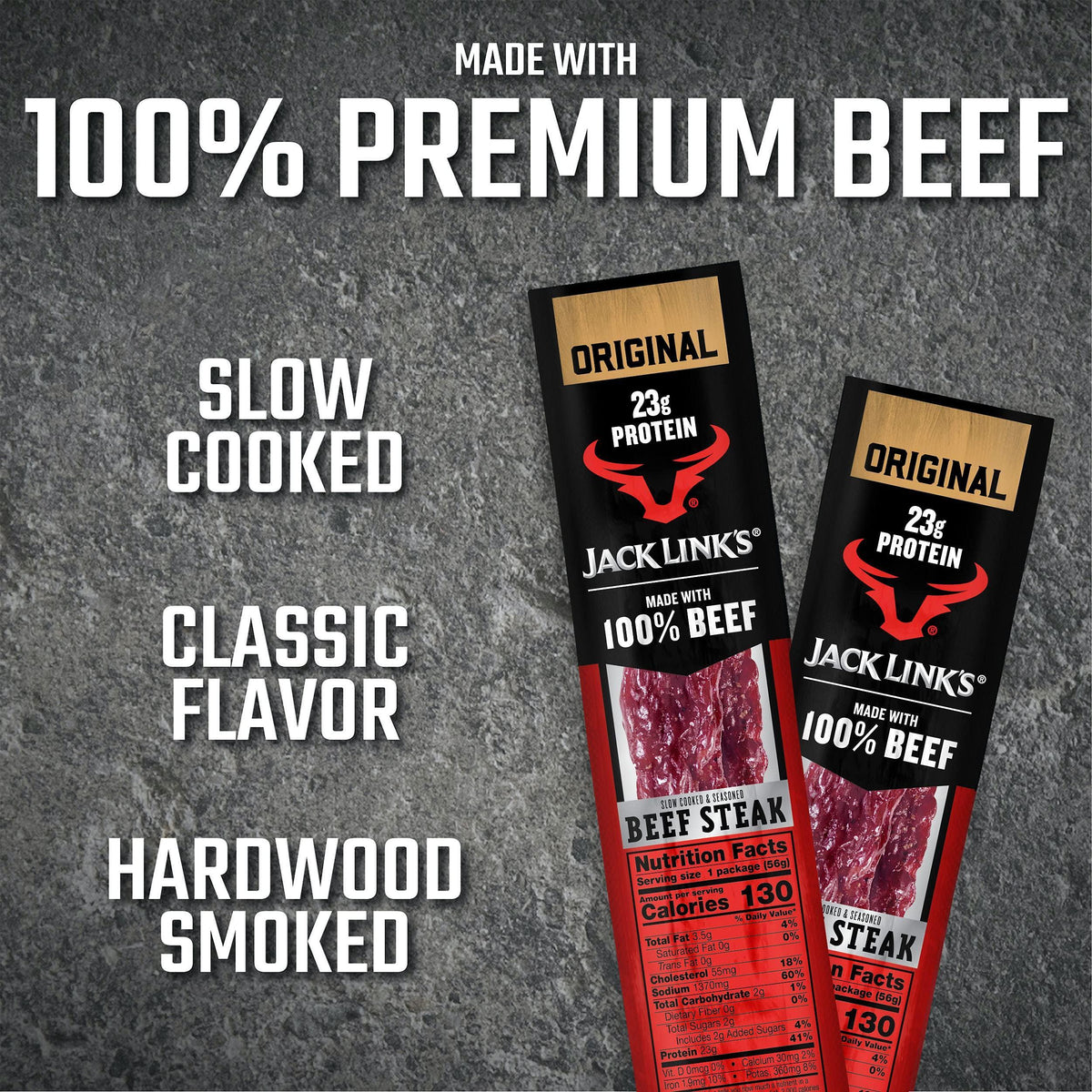 Jack Link's Beef Steak, Original - Protein Snacks, Meat Snack with 23g of Protein, Made with 100% Beef, Individually Wrapped Bulk Snack Pack, Keto Friendly - 2 Oz. (12 Count)