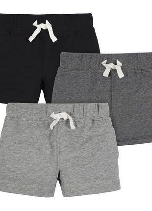 Gerber Baby Boys 3-Pack Pull-On Knit Shorts, Gray & Black, 18 Months