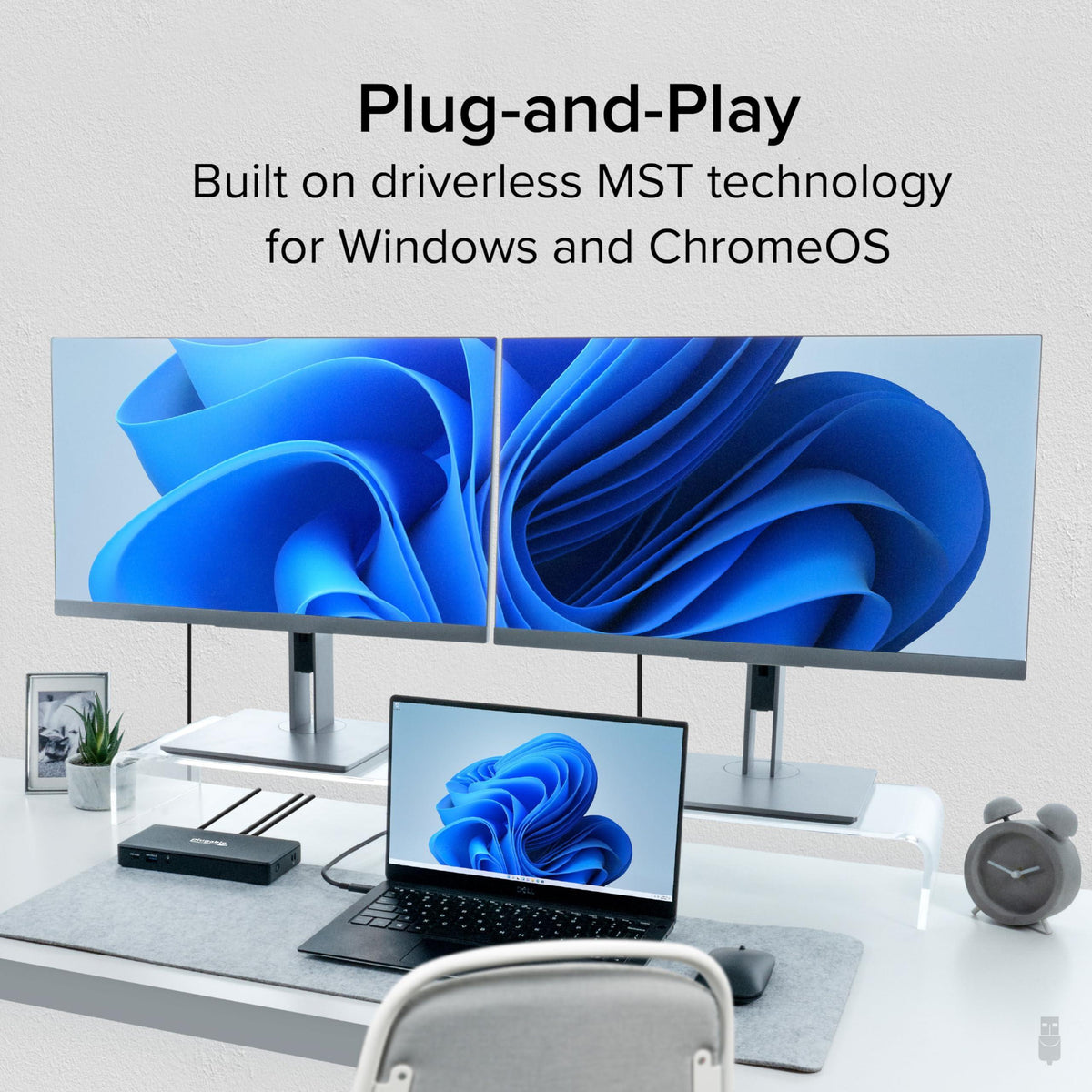 Plugable USB C Docking Station Dual Monitor 2 HDMI Ports, Power Delivery Dock, Dual 4K Monitor for Windows, ChromeOS, 1x USB-C, 3X USB, Ethernet, and Audio - Driverless (UD-MSTH2)