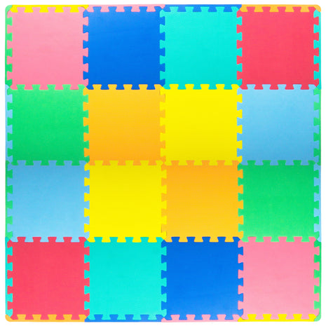 ProSource Foam Puzzle Floor Play Mat for Kids and Babies with Solid Colors, 36 or 16 Interlocking Tiles with Borders, Assorted
