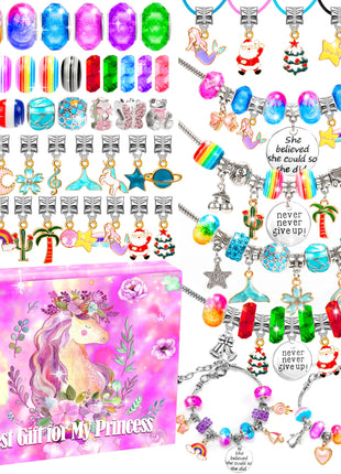 AMAZING TIME 130 Pcs Charm Bracelet Making Kit, Jewelry Toy for Girl Age 8-12 Beads Craft Set for 5 6 7 8 9 10 11 12 Year Old Teenage Birthday Gift