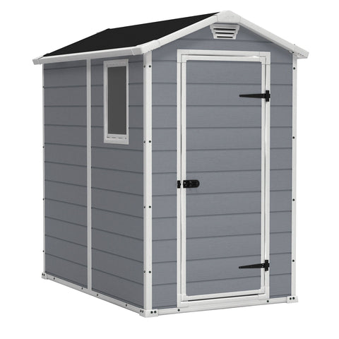 Keter Manor 4x6 Resin Outdoor Storage Shed Kit-Perfect to Store Patio Furniture, Garden Tools Bike Accessories, Beach Chairs and Lawn Mower, Grey & White