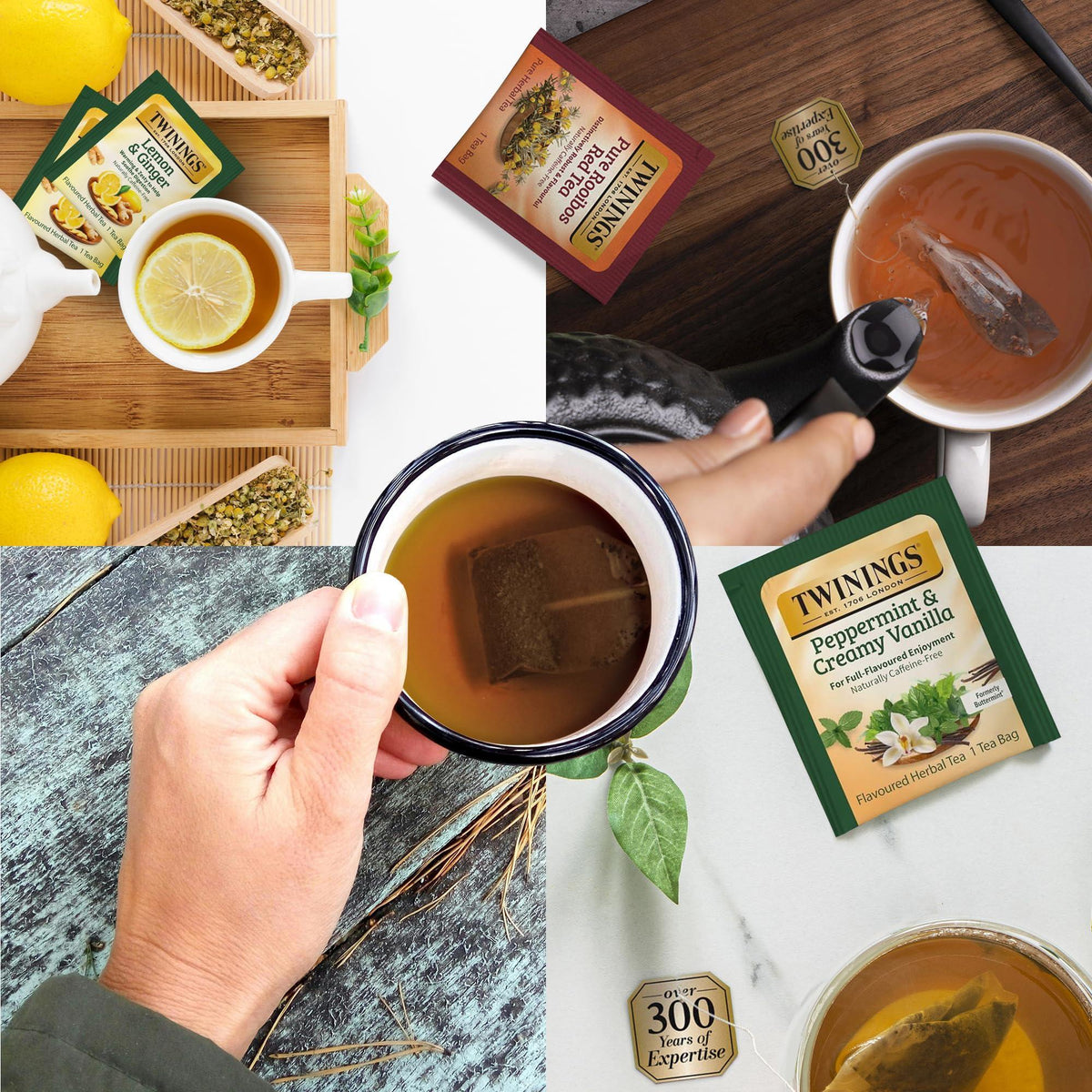 Twinings 48 Tea Bags Herbal Variety Pack, Bundle with 20 Flavored Honey Sticks – 12 Flavors Caffeine-Free Individually Wrapped Teas for Gift Basket, Office, Lobby Refreshments