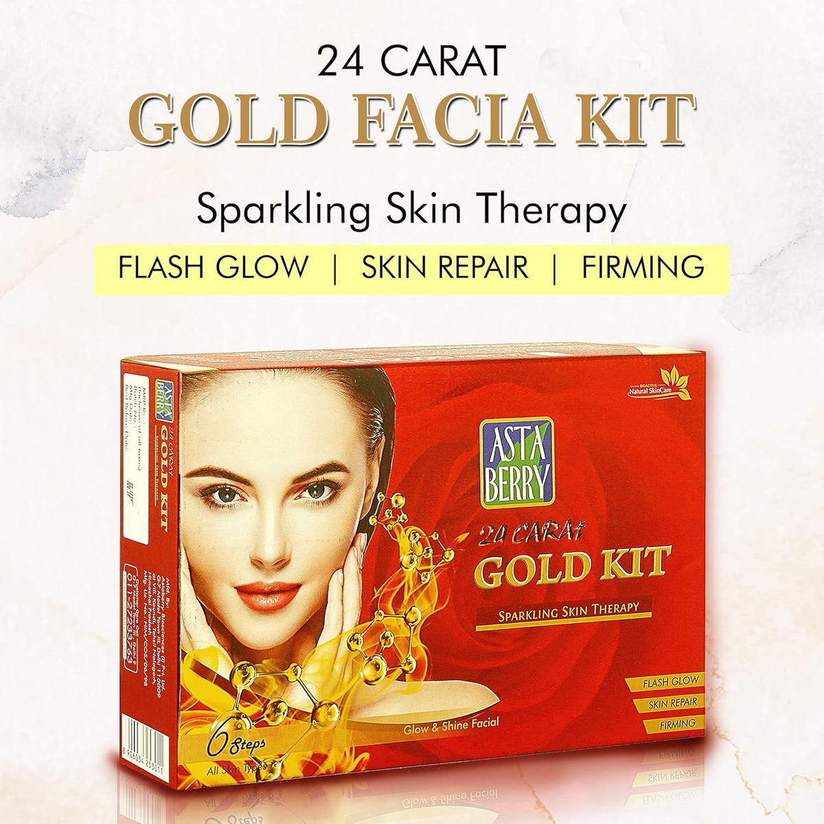 Astaberry Gold Facial Kit 6 Steps - Sparkling Skin Therapy Glow Shine For Women | Skin Repair | Flash Glow & silky smooth look | Lightens Blemishes & Marks