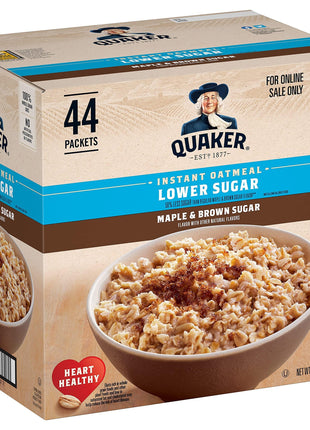 Quaker Instant Oatmeal Lower Sugar, Maple & Brown Sugar, 1.19 Oz, Pack of 44