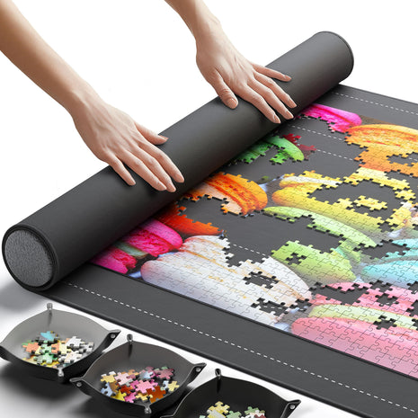 The Original Newverest Jigsaw Puzzle Mat Roll Up, Saver Pad 46" x 26" Portable Keeper Up to 1500 Pieces with Non-Slip Rubber Bottom & Smooth Top + 3 Puzzle Sorting Trays & Travel-Friendly Storage Bag