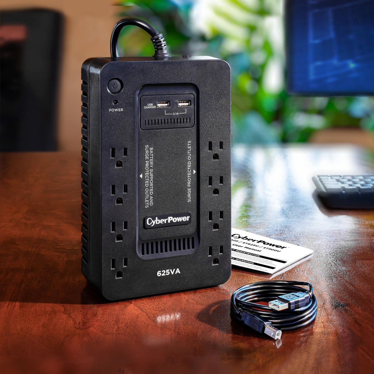 CyberPower ST625U Standby UPS System, 625VA/360W, 8 Outlets, 2 USB Charging Ports, Compact, Black
