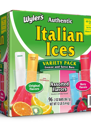 Wyler's Authentic Italian Ice, Fat Free Freezer Bars, Assorted Flavors (96ct - 2oz bars)