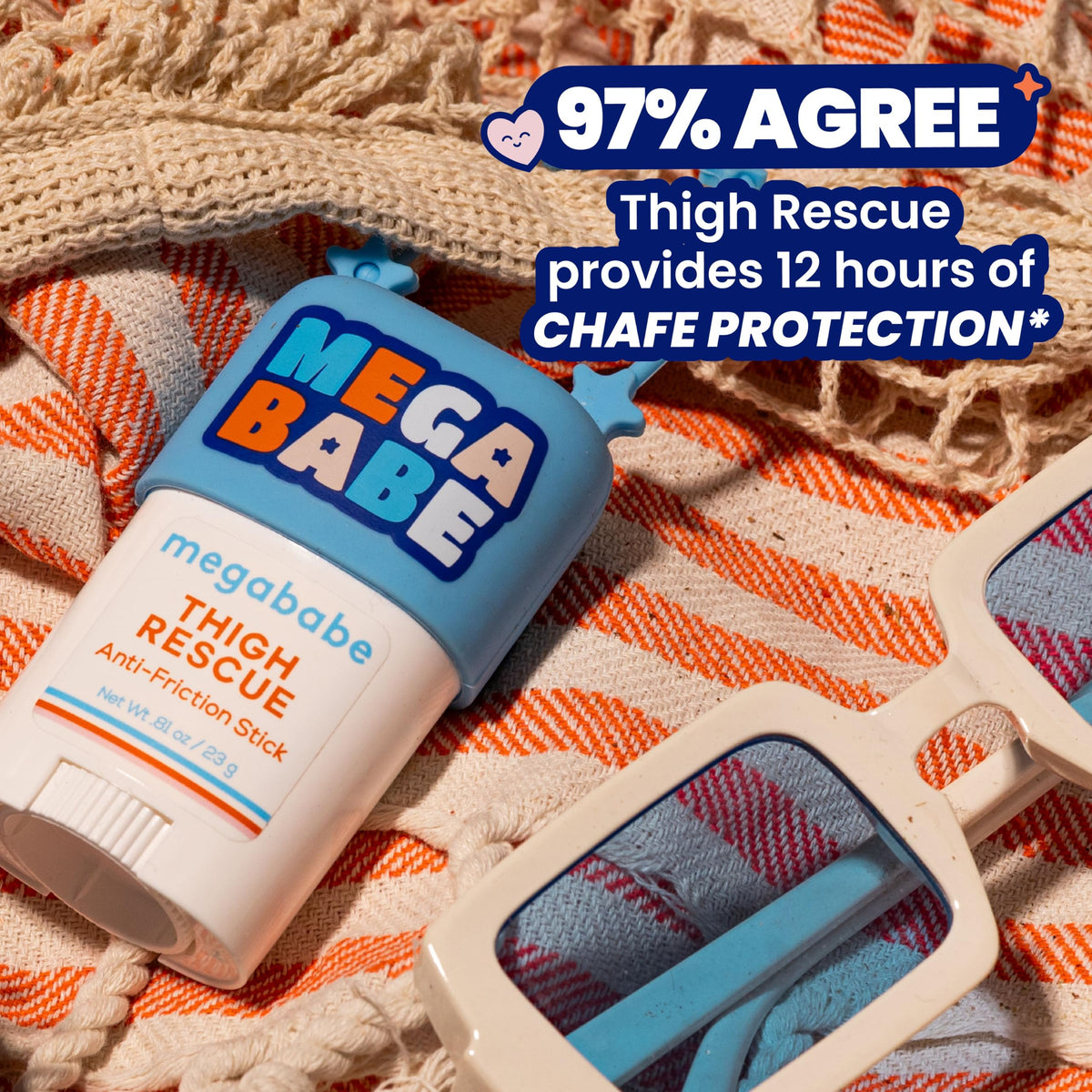 Megababe Thigh Rescue Anti-Chafe Stick Mini | Travel size, great for on-the-go | Prevents skin chafe & irritation | Thighs, arms, bra-lines & more | 0.81 oz (Pack of 1)