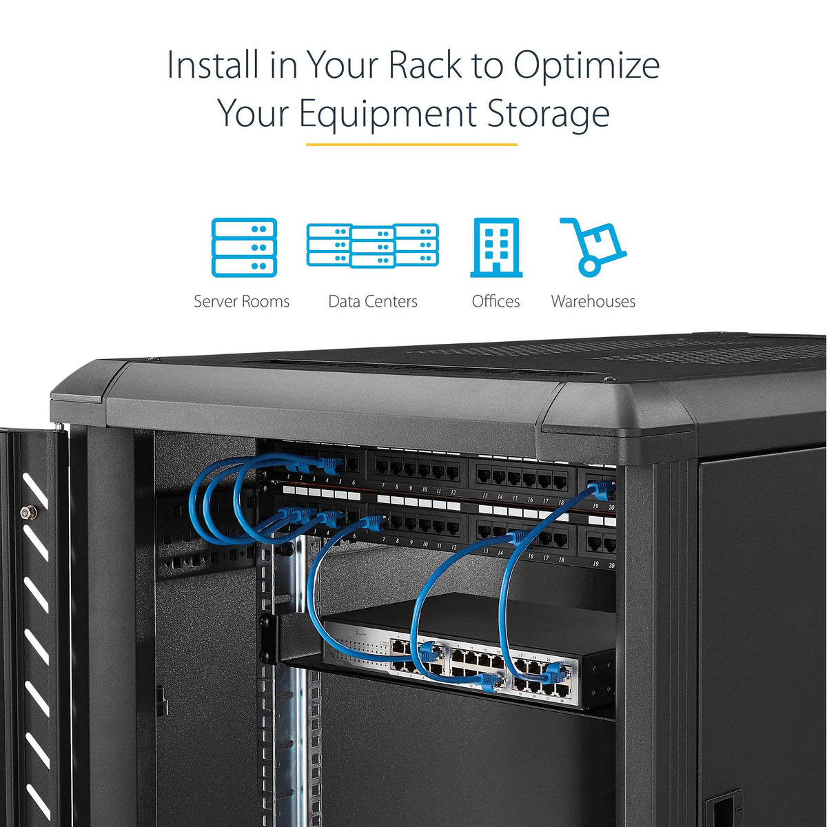StarTech.com 2U Server Rack Shelf - Universal Rack Mount Cantilever Shelf for 19" Network Equipment Rack & Cabinet - Heavy Duty Steel – Weight Capacity 44lb/20kg - 16" Deep Tray, Black (CABSHELF)