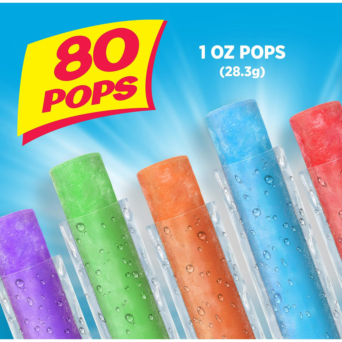 Pop Ice Popsicle Variety Pack of 1 Oz Freezer Bars, Assorted Flavors, 80 Count