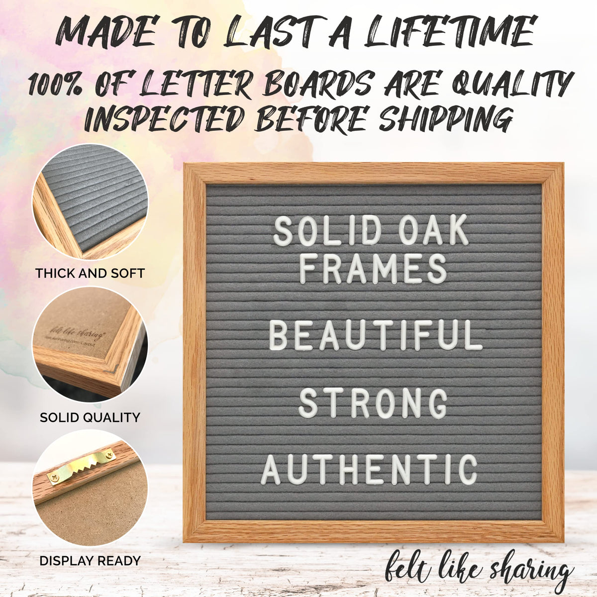 Felt Letter Board, 10x10in Changeable Letter Board with Letters White 300 Piece - Felt Message Board, Oak Frame Wooden Letter Board for Baby Announcements, Milestones, Office Decor & More (Black)