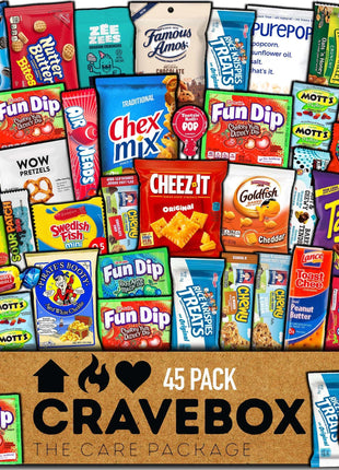 CRAVEBOX Snacks Box Variety Pack Care Package (45 Count) Easter Treats Gift Basket Adults Kids Grandkids Guys Girls Women Men Boyfriend Birthday Cookies Chips College Student Office School