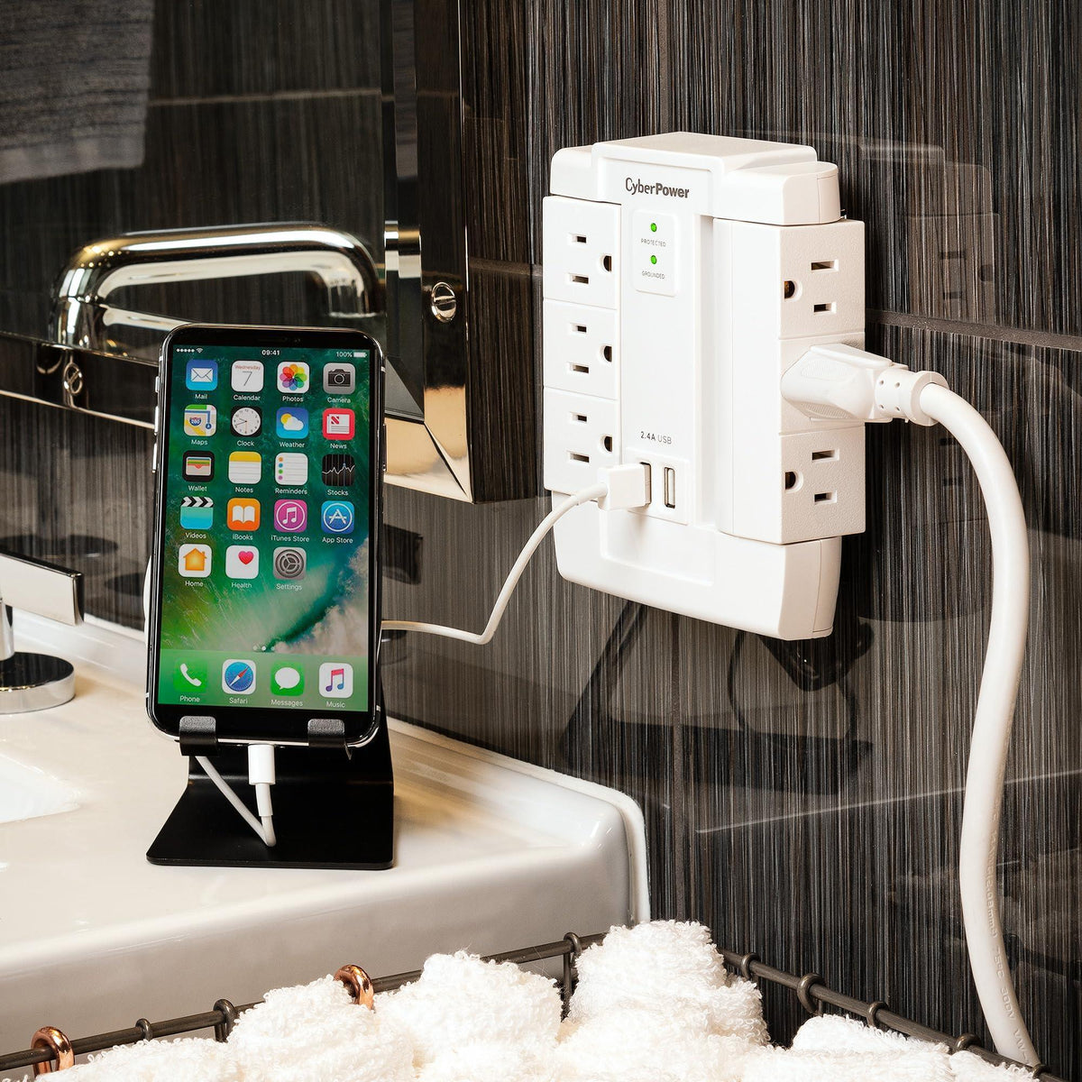 CyberPower CSP600WSURC2 Surge Protector, 1200J/125V, 6 Swivel Outlets, 2 USB Charging Ports, Wall Tap Design, White
