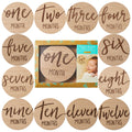 Kate & Milo Baby Monthly Milestone Marker Discs - Classic Cursive Script Wooden Discs with Reversible Photo Props for Baby Announcement and Milestones, Gender-Neutral Gift for Newborn Boy and Girl