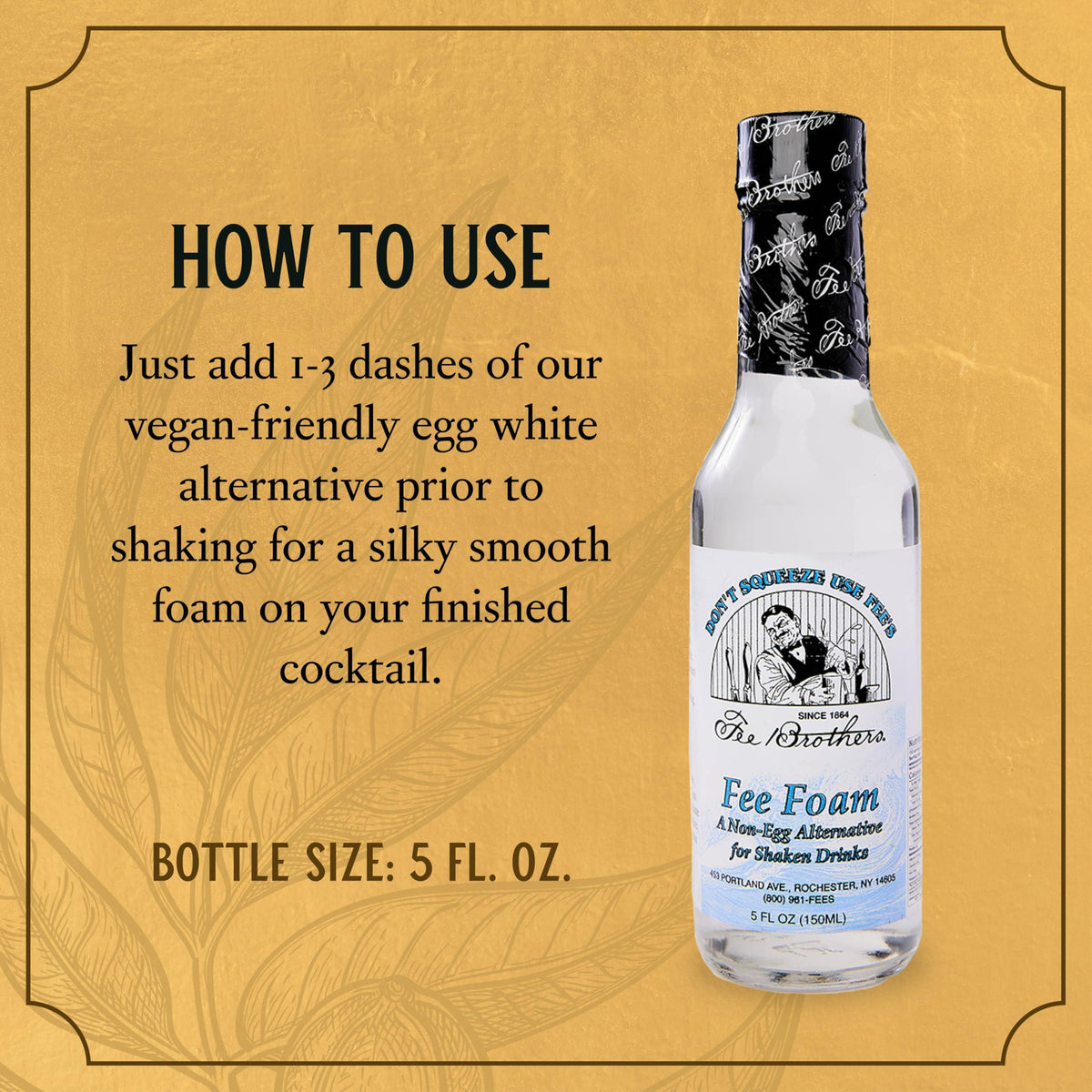 Fee Brothers Fee Foam - Cocktail Foamer and Mixer, Egg Substitute, Vegan-Friendly, Gluten Free, 5 fl oz