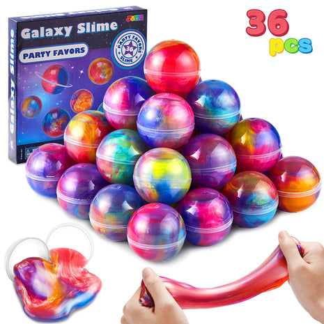 JOYIN Slime Party Favors, 36 Pack Galaxy Slime Ball- Stretchy, Non-Sticky, Mess-Free, Stress Relief, and Safe - Toys for Girls and Boys - Easter, Classroom Reward, Party Supplies, Valentines
