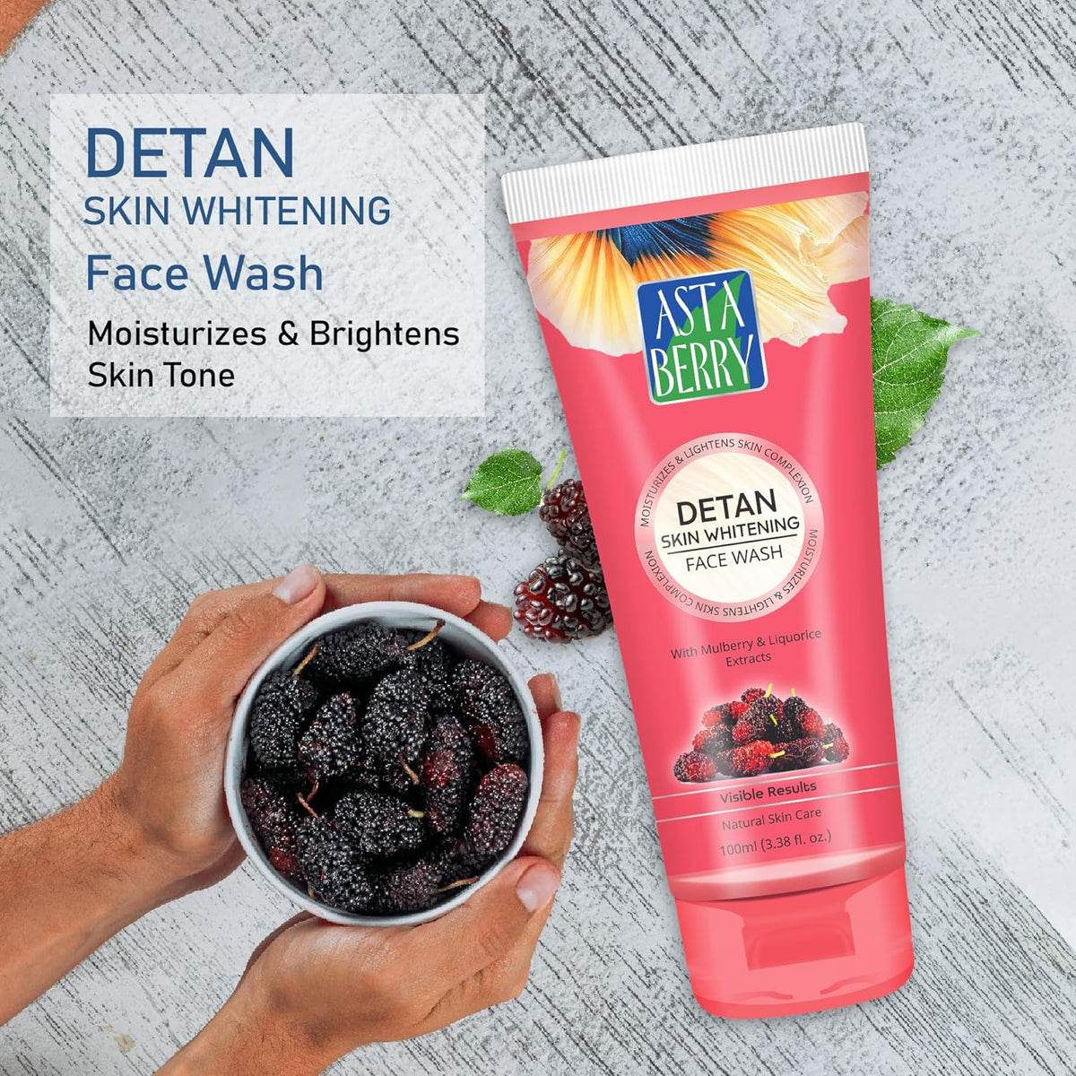 Astaberry De-tan Skin Whitening Face Wash for skin Brightening & tone - It deep cleanses the skin | removes dead cells | Helps Reduce Tanning- (Pack of 2 (100ml X 2))