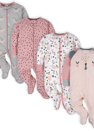 Gerber Baby Girls 4 Pack Sleep 'N Play Footie Bear Pink 0-3 Months