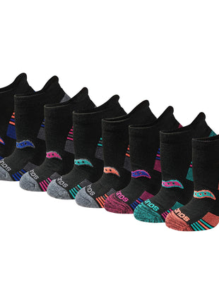 Saucony Women's RunDry Performance 8, 16 Pairs Heel Tab Athletic Socks, S-L, Assorted Darks (8 Pairs), Medium