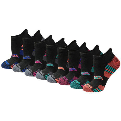 Saucony Women's RunDry Performance 8, 16 Pairs Heel Tab Athletic Socks, S-L, Assorted Darks (8 Pairs), Medium