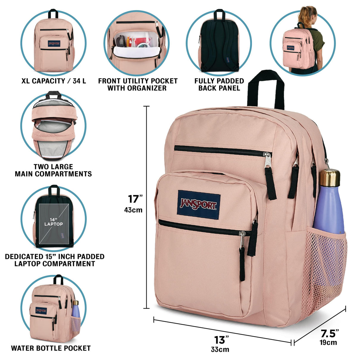 JanSport Laptop Backpack - Computer Bag with 2 Compartments, Ergonomic Shoulder Straps, 15” Laptop Sleeve, Haul Handle - Graphite Grey