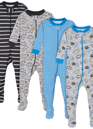 Gerber Baby Boys' 4-Pack Footed Pajamas, Dinosaurs Space Grey, 18 Months