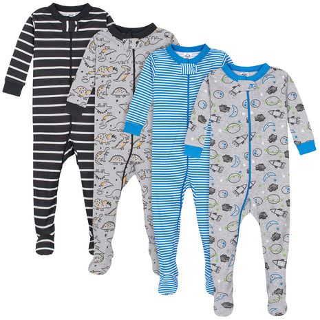 Gerber Baby Boys' 4-Pack Footed Pajamas, Dinosaurs Space Grey, 18 Months